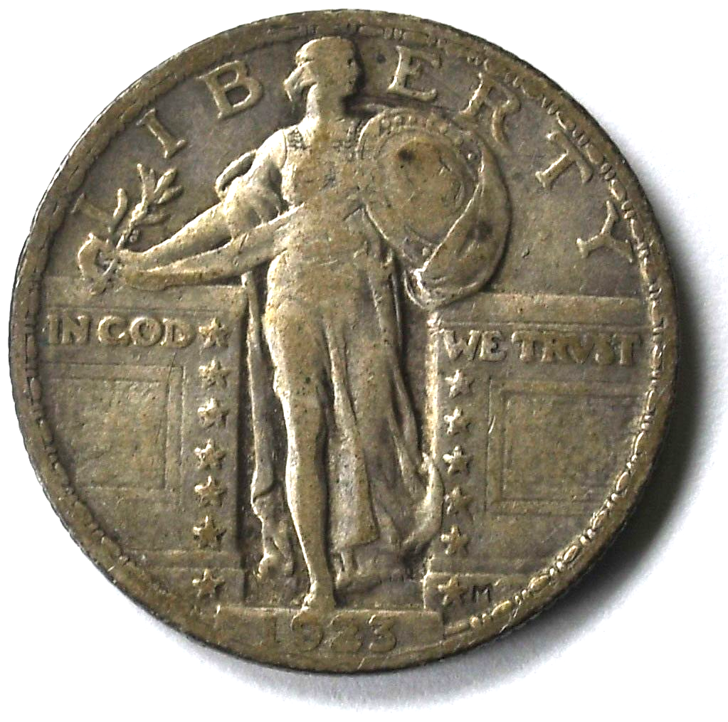 1923 25c Standing Liberty Silver Quarter Philadelphia Adhesive Reverse