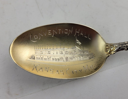 Kansas City Convention Hall Sterling 5 5/8" Souvenir Spoon w/Goldwash Bowl .65oz