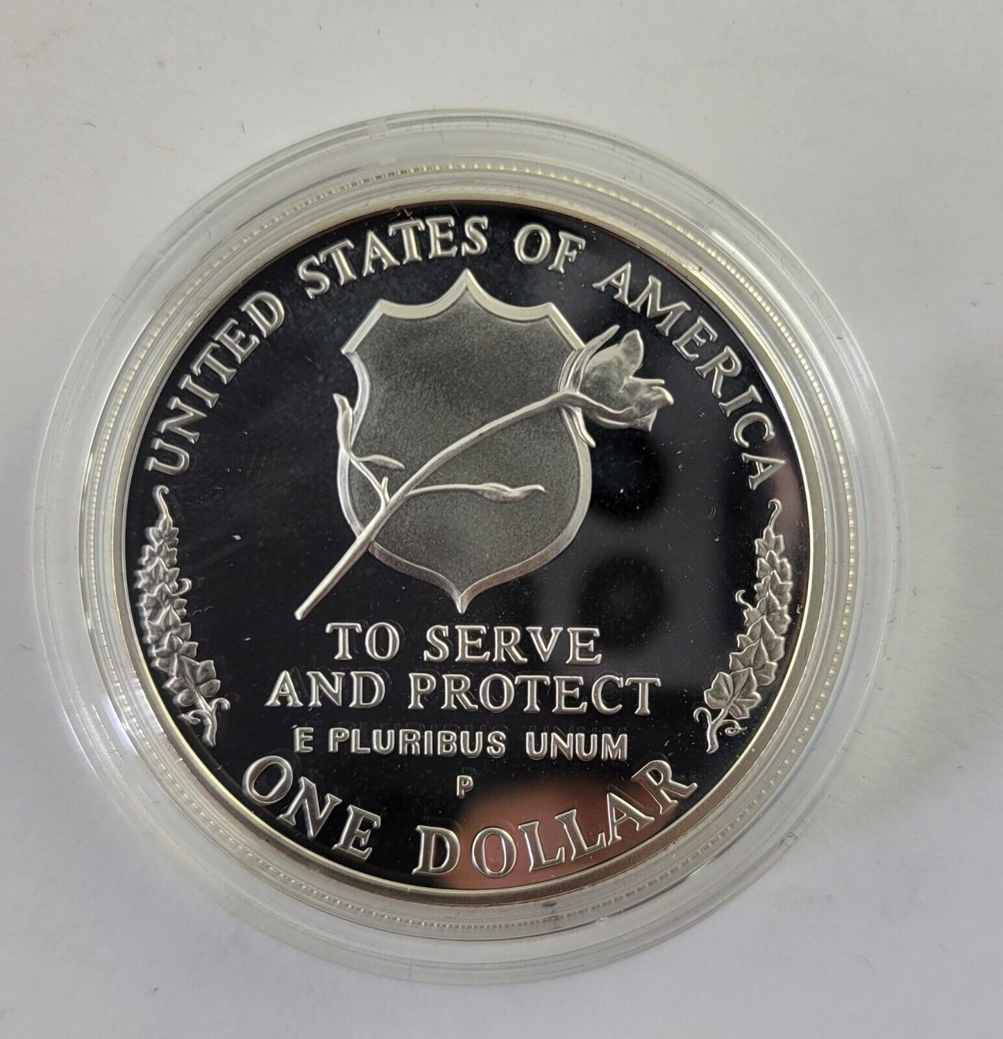 1997 P $1 Law Enforcement Proof U.S. Commemorative Silver Dollar w/Box & Paper