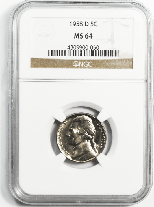 1958 D 5c Jefferson Nickel NGC MS64 BU Denver Five Cents