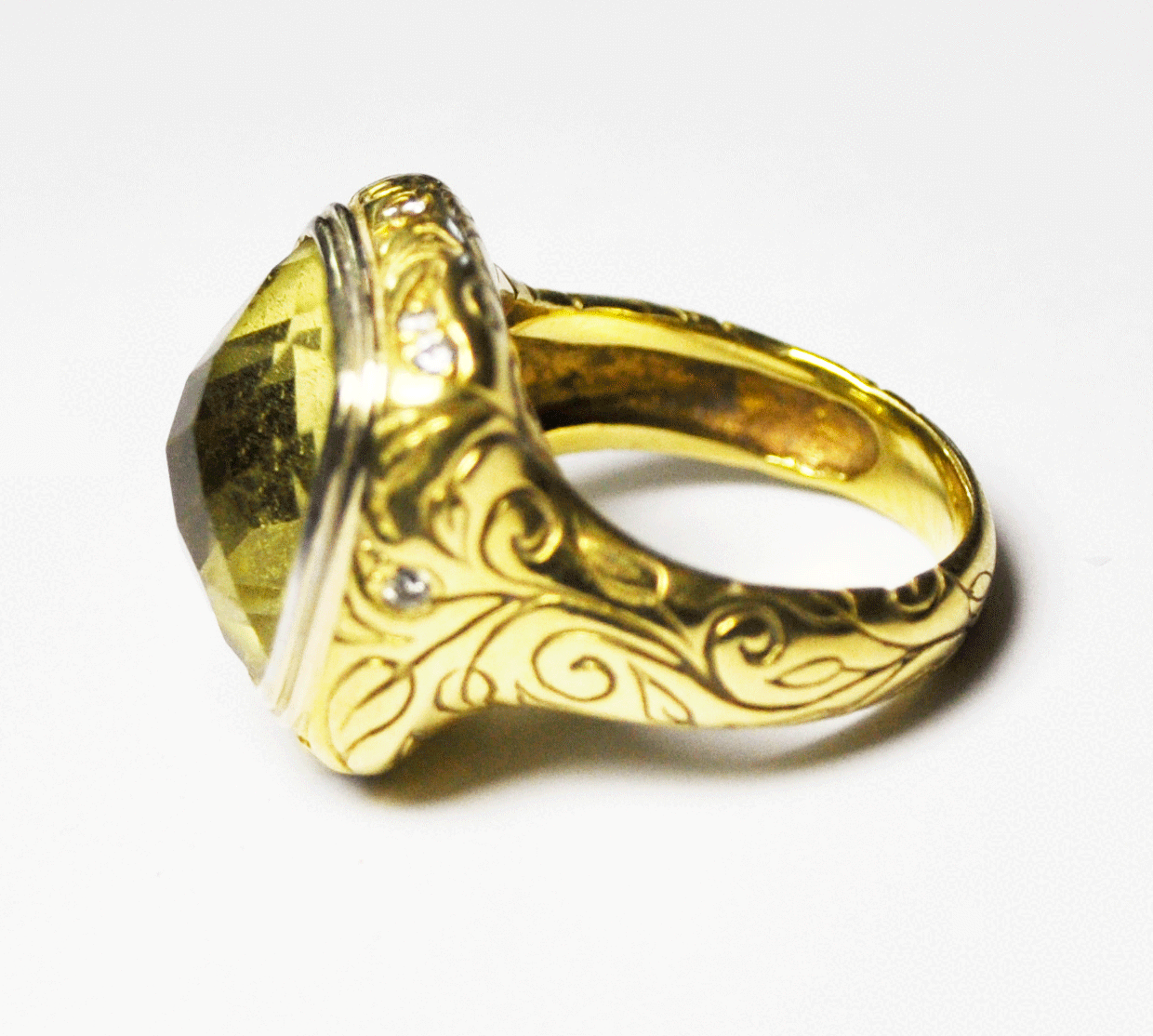 Seiden Gang Divagold 18k Lemon Citrine 19mm Sz 7 Ring & 46mm 16" Cord Choker
