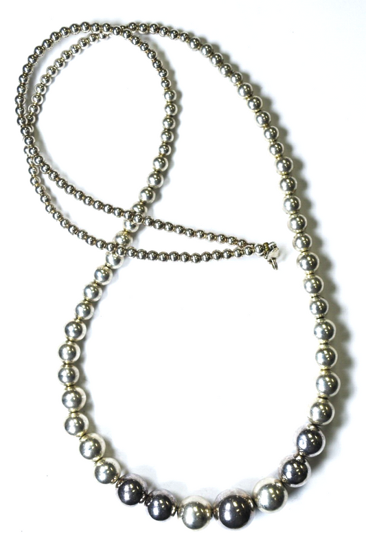Sterling Silver Round Beaded Graduated 3.5-14mm Necklace 29"