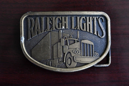 1970's Raleigh Lights Cigarettes Belt Buckle Brass Semi Truck Trailer 18 Wheeler