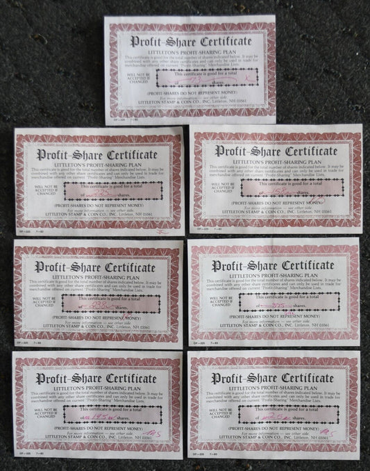 7 Littleton Coin Company Profit Share Certificates