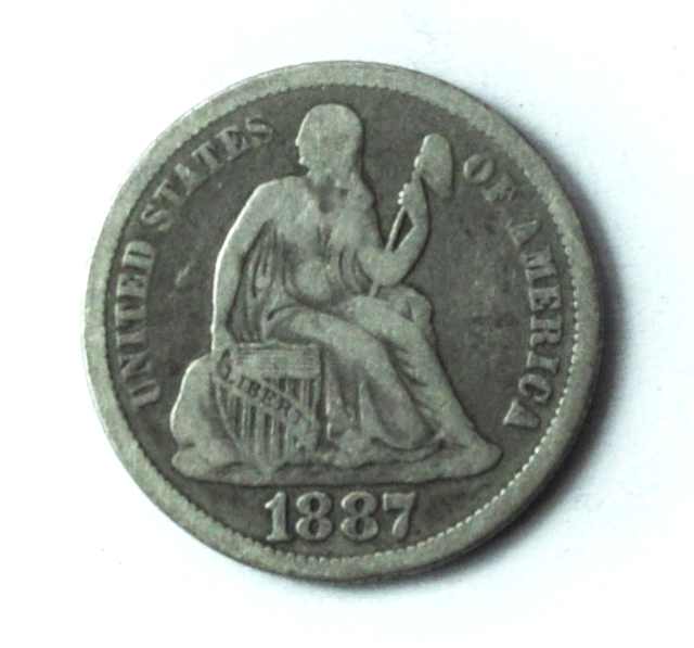 1887 10c Seated Liberty Silver Dime Ten Cents Philadelphia