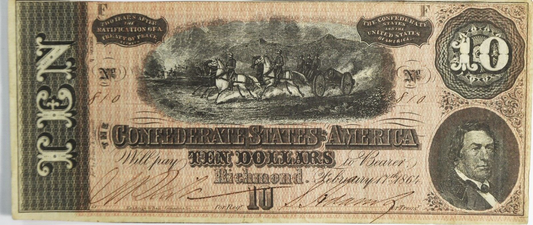1864 $10 Confederate Note Currency Ten Dollars CS-68  810