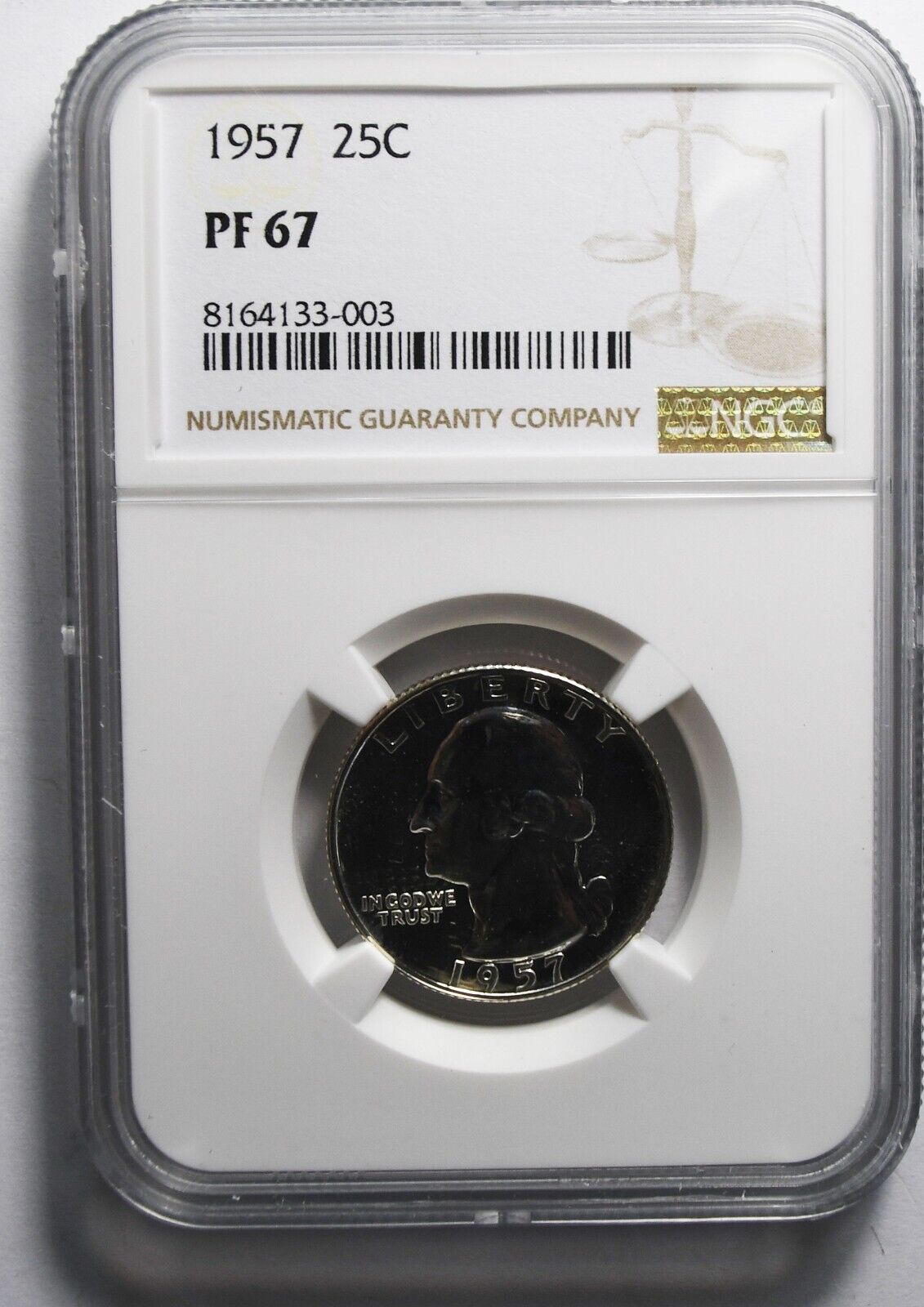 1957 25c Washington Proof Silver Quarter Dollar NGC PF67