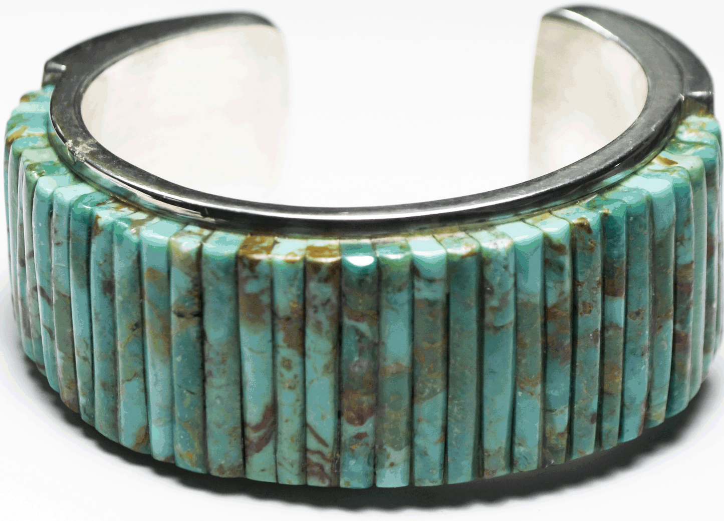 Sterling Pete Sierra Raised Cornrow Turquoise Inlay 28mm Cuff Bracelet 101g