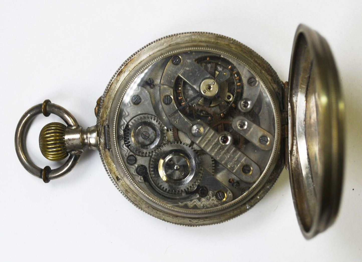 R Schmid 800 Fine Silver Machine Turned 53mm Case Swiss Pocket Watch