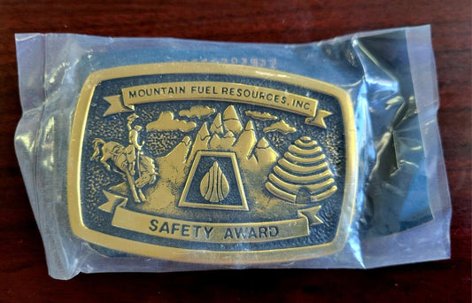 Vintage Mountain Fuel Resources Inc. Safety Award Belt Buckle Brass Questar
