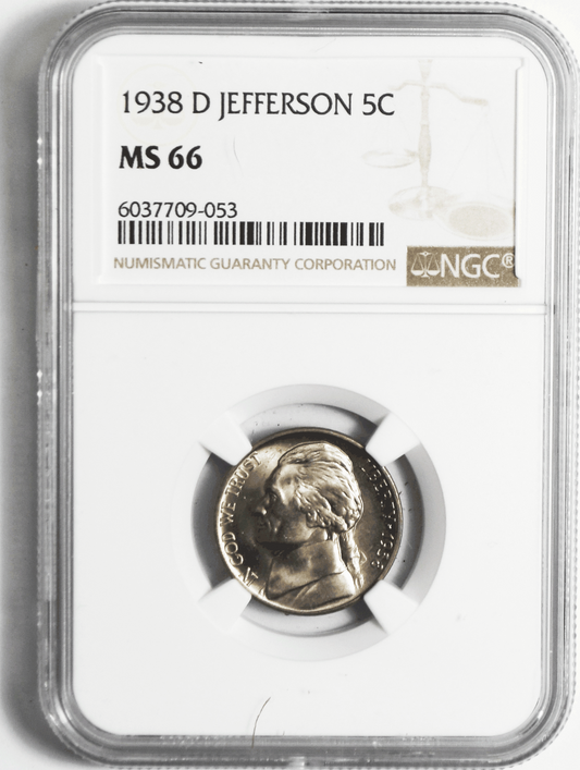 1938 D 5c Jefferson Nickel Five Cents NGC MS66 BU Denver