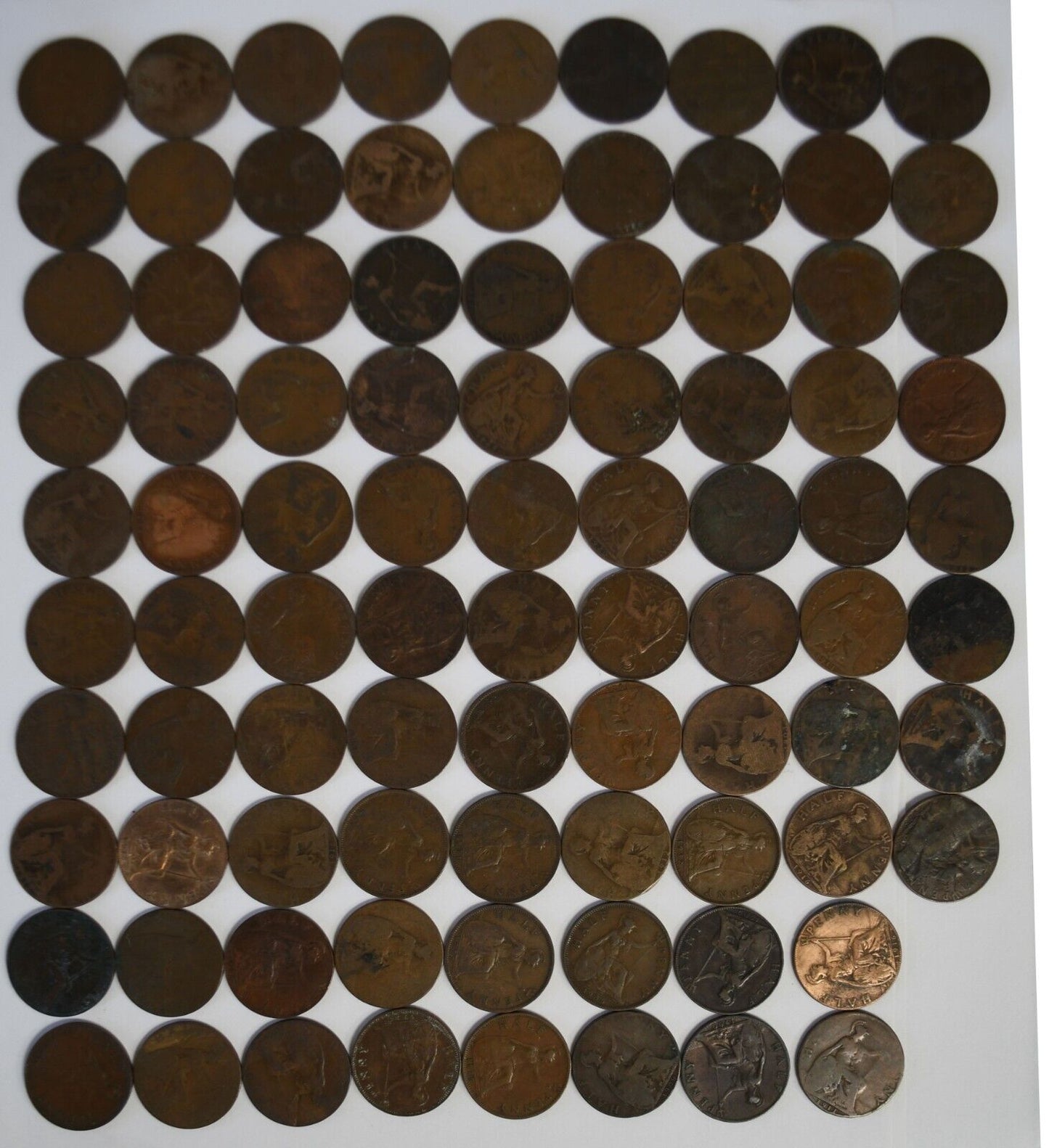 88pc 1c Great Britain 1/2 Half Penny Lot of Coins 1901-1936