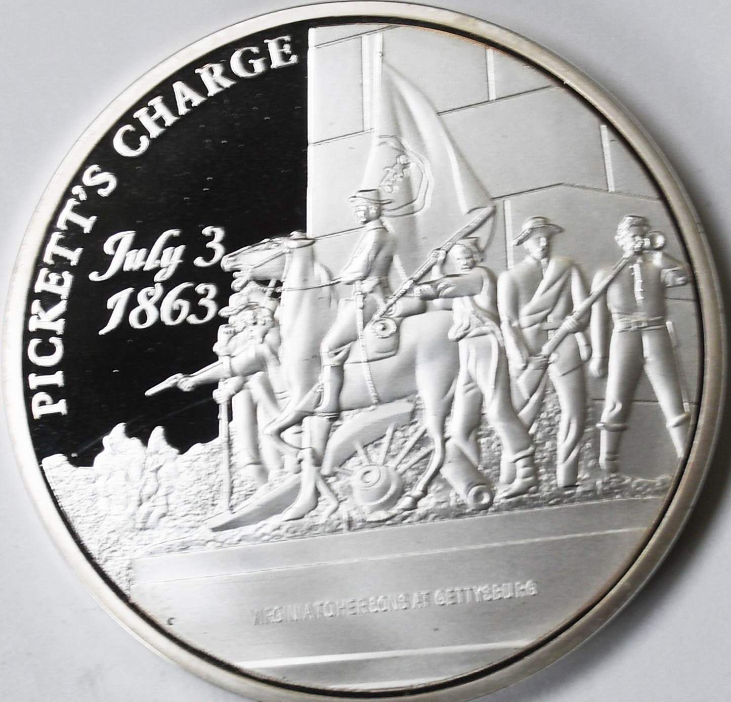 Pickett's Charge Battle Gettysburg 40mm Silver Plated Proof Medal American Mint