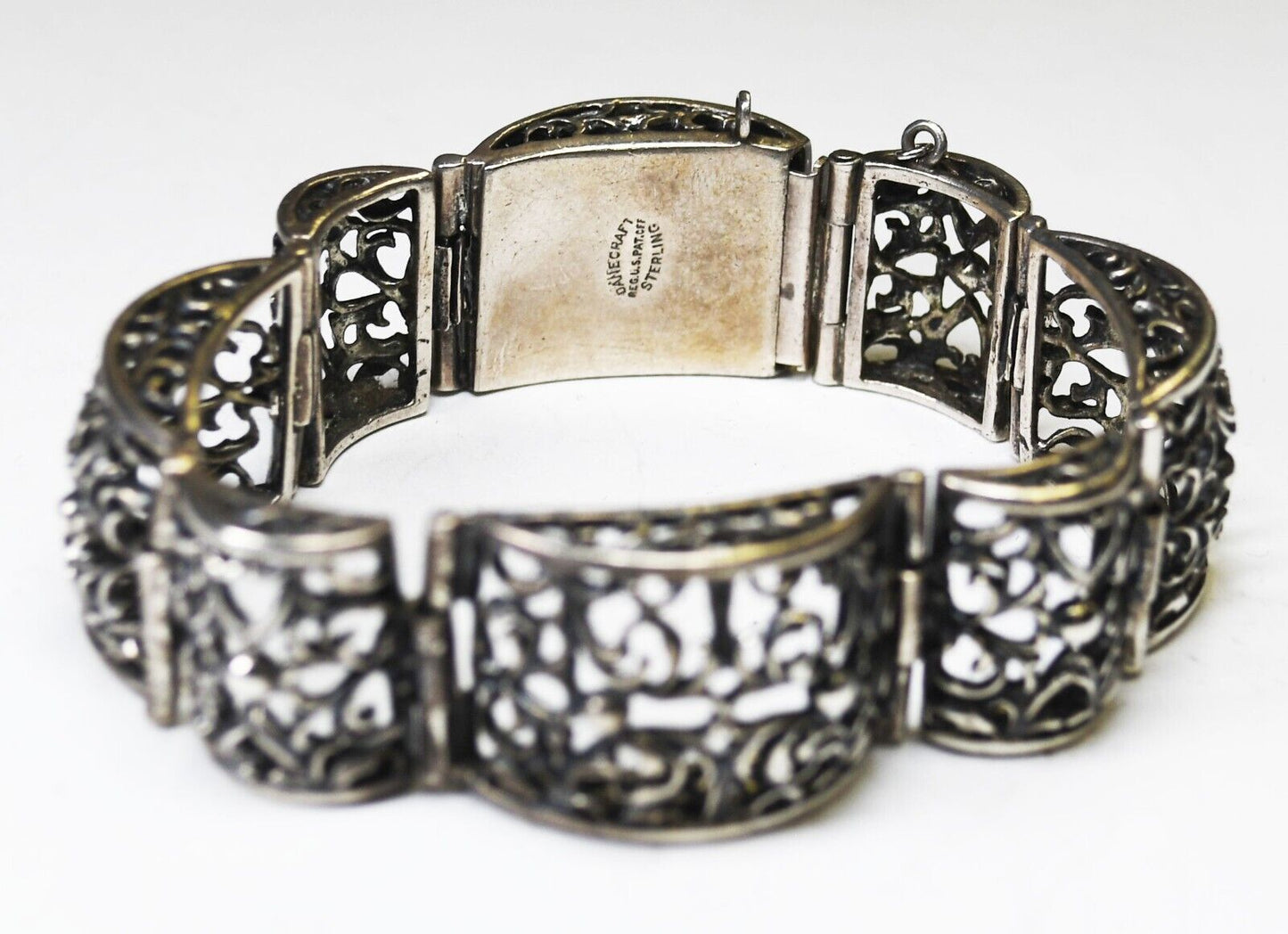 Sterling Danecraft Filigree Scroll Dot Bracelet 19mm 6.75" No Safety Chain