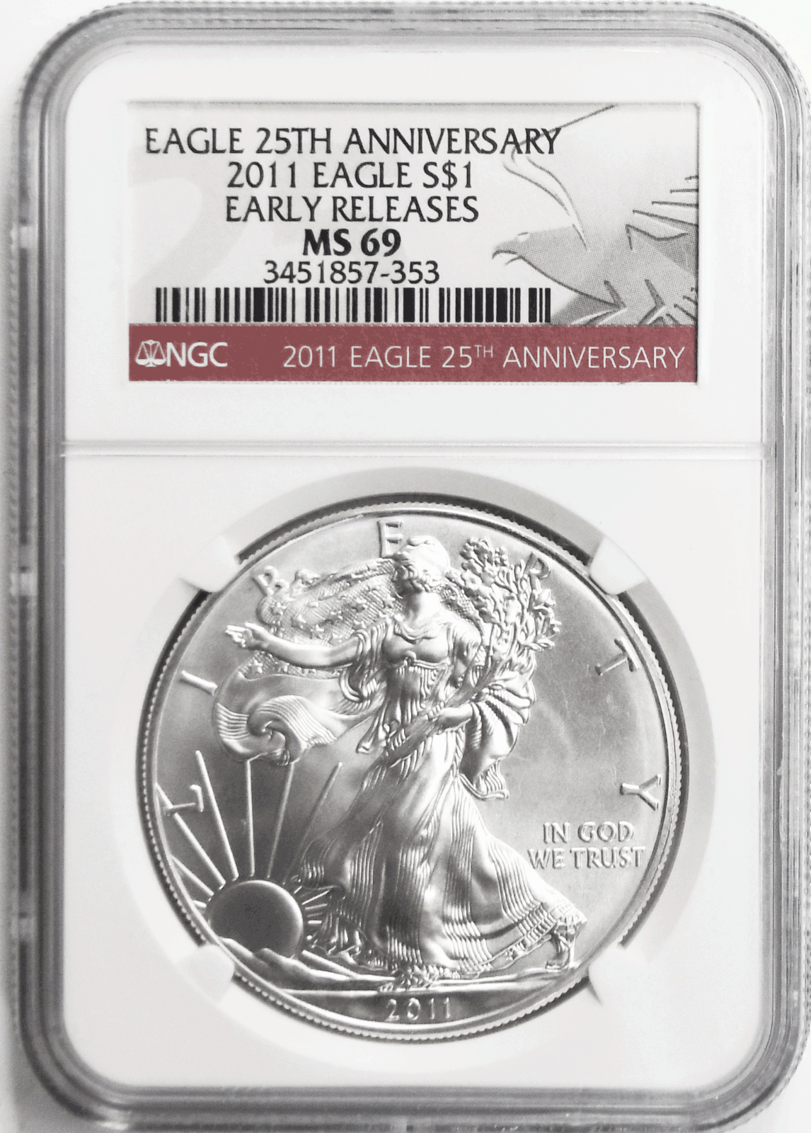 2011 $1 American Silver Eagle NGC MS69 25th Anniversary Early Release