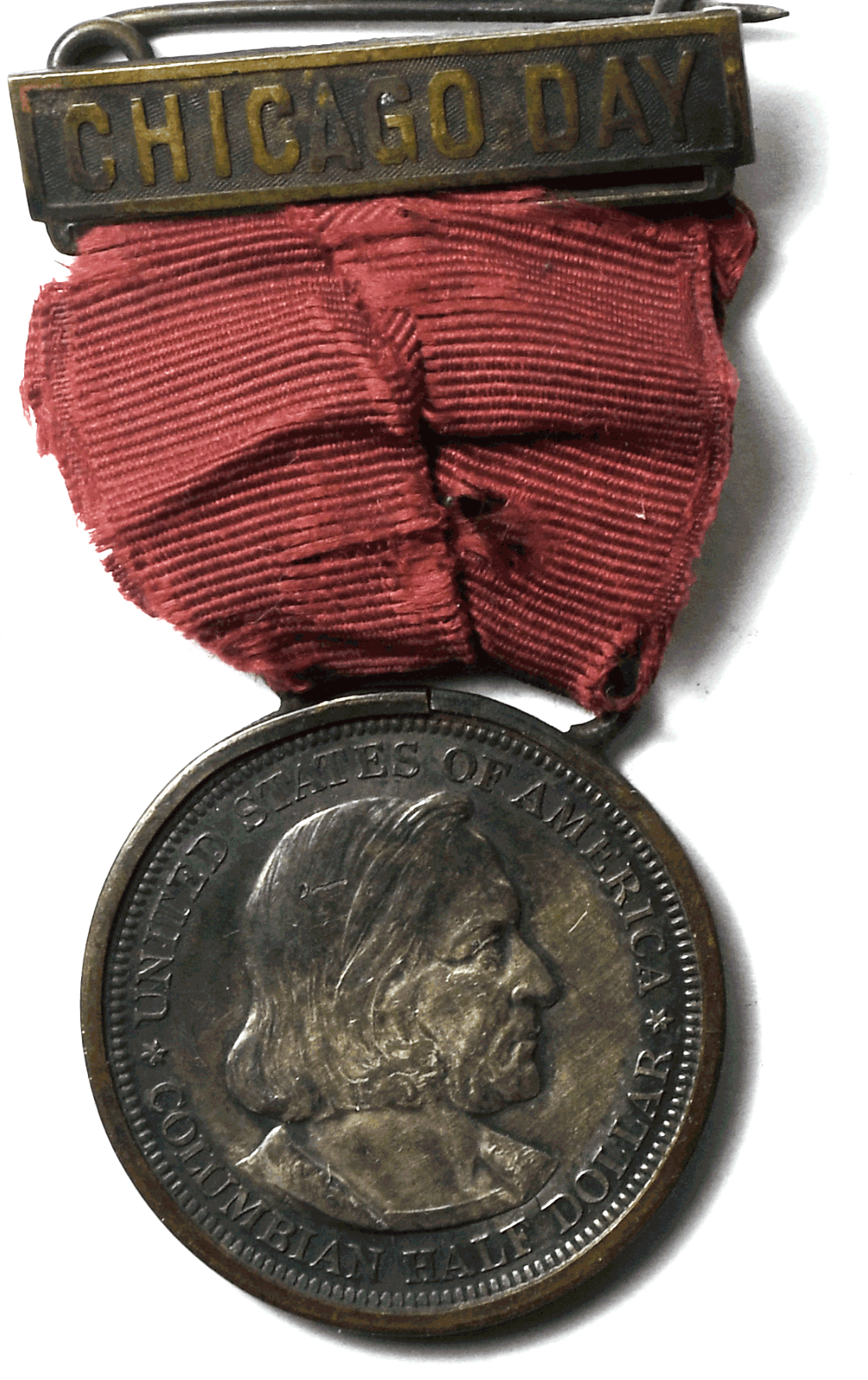 1892 50c Columbian Exposition Commemorative Silver Chicago Day Ribbon