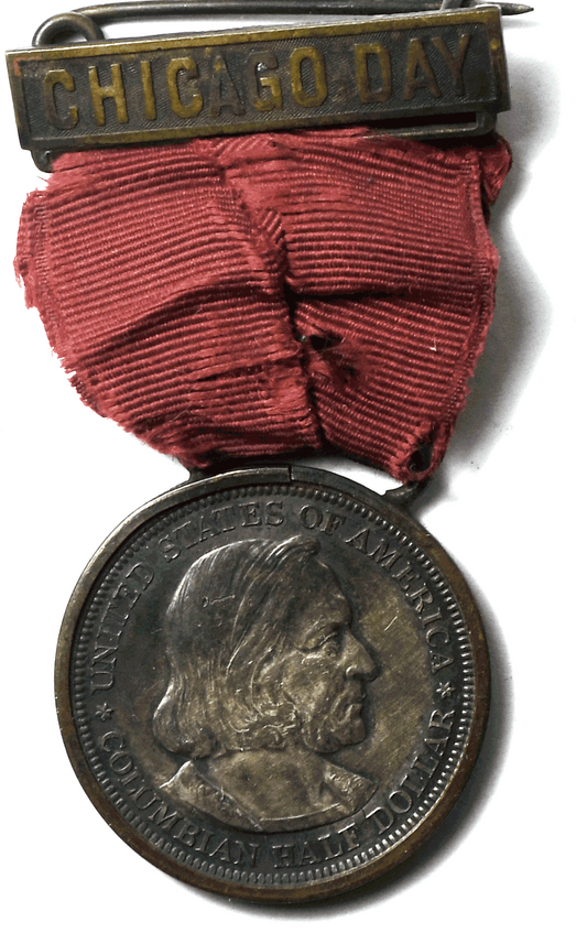 1892 50c Columbian Exposition Commemorative Silver Chicago Day Ribbon