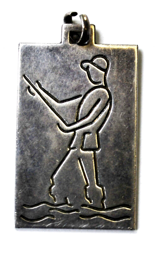 Sterling Silver Uno A Erre Etched Fishing Pendant 41mm x 24mm