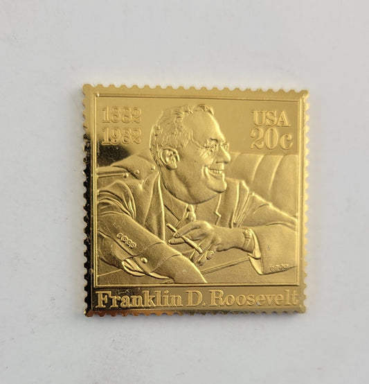 USPS United We Stand .999 Silver Gold Plated Stamp Franklin D Roosevelt .67oz