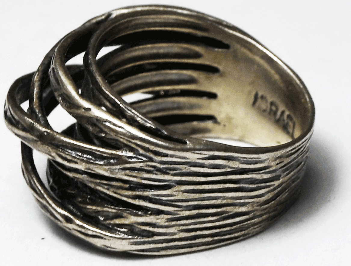 Or Paz Sterling Silver 9 Band Intersecting Bark Vine Ring 15mm Size 7