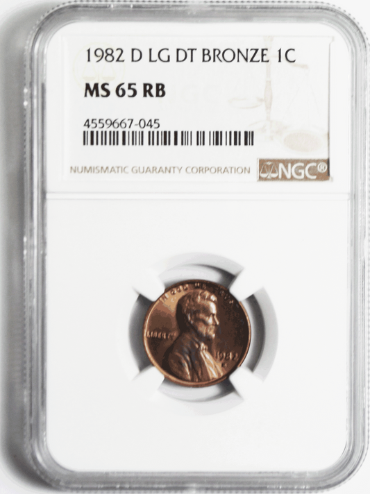 1982 D 1c Lincoln Memorial Cent One Penny NGC MS 65 RB Large Date Bronze