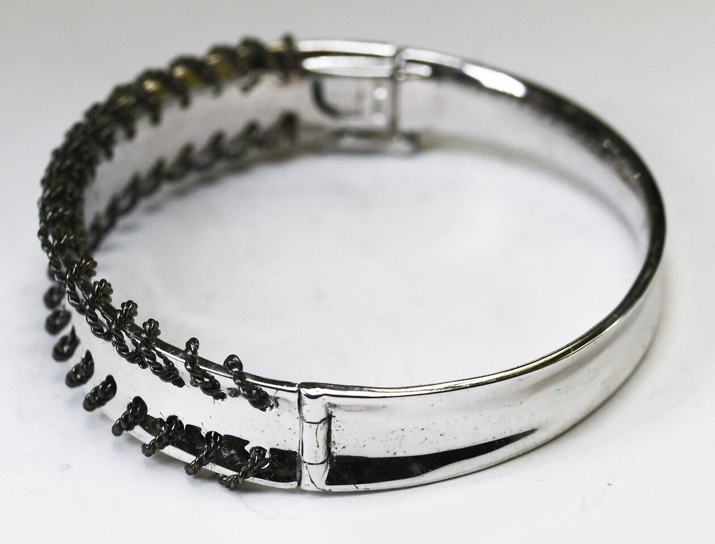 Sterling Silver C^A Canada Wire Hoop Edge Stripe Bracelet 13mm 7" Wrist