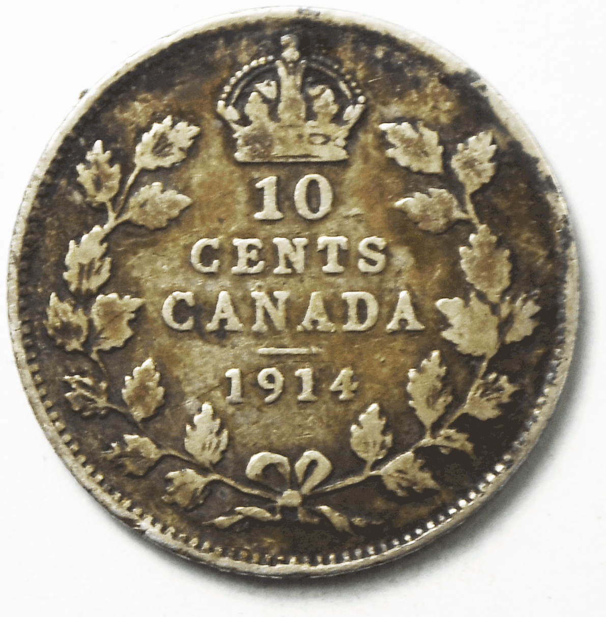 1914 Canada 10c Ten Cents Silver Coin Dime KM# 23