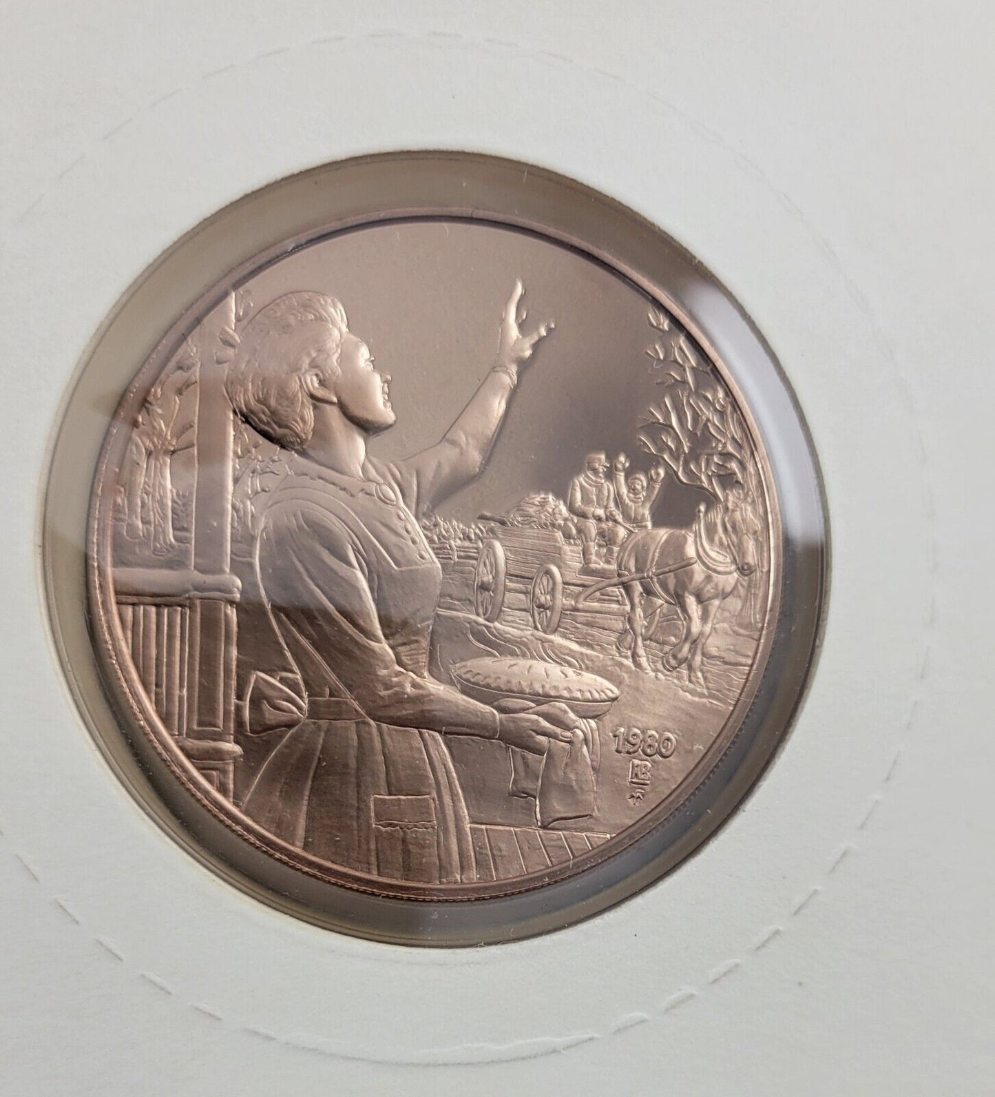 Franklin Mint Bronze Bringing Home The Tree 1980 Christmas Coin w/Holder Card