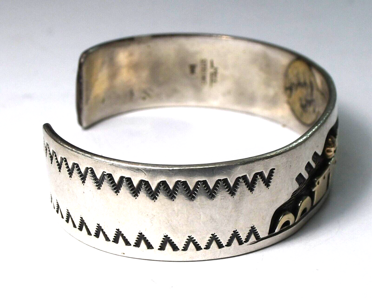 Sterling Silver & 14k Navajo Mike Begay Storyteller 16mm Cuff Bracelet 7" Wrist