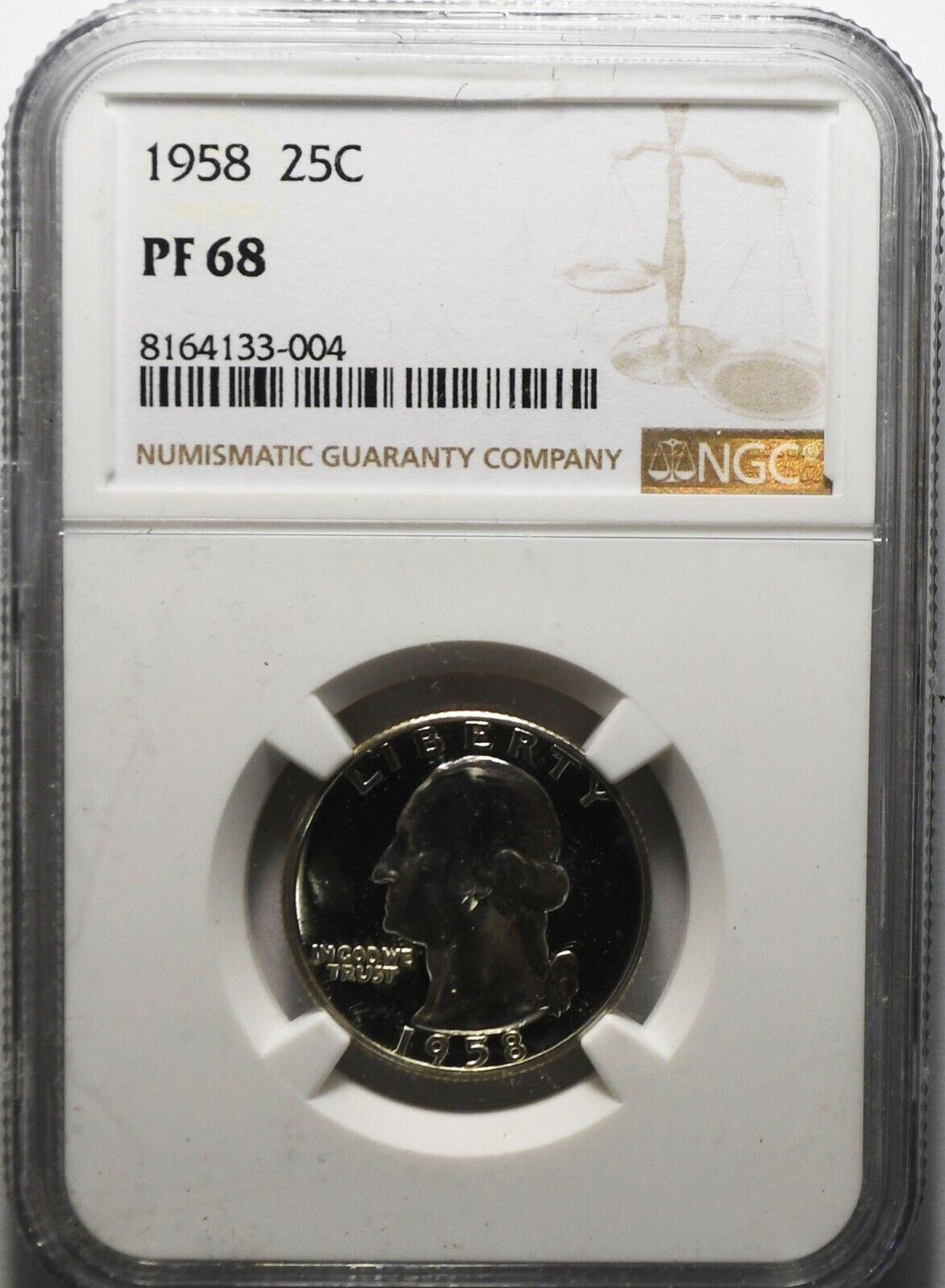 1958 25c Washington Proof Silver Quarter Dollar NGC PF68