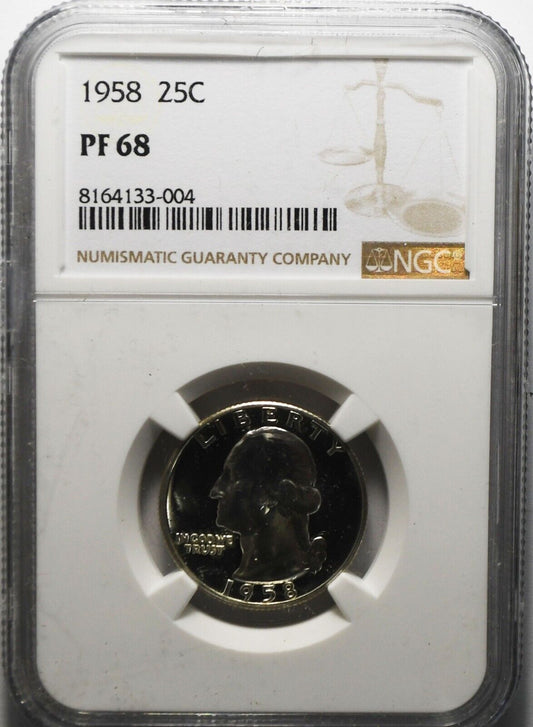 1958 25c Washington Proof Silver Quarter Dollar NGC PF68