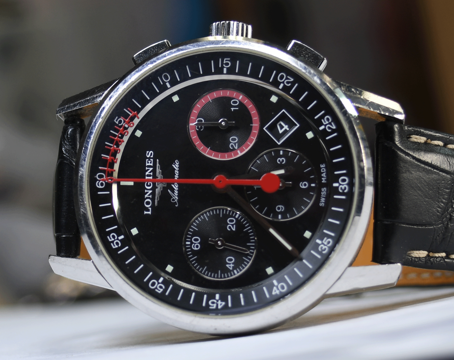 Longines Column Wheel Black Dial Chronograph Record 41mm Automatic L4.754.4