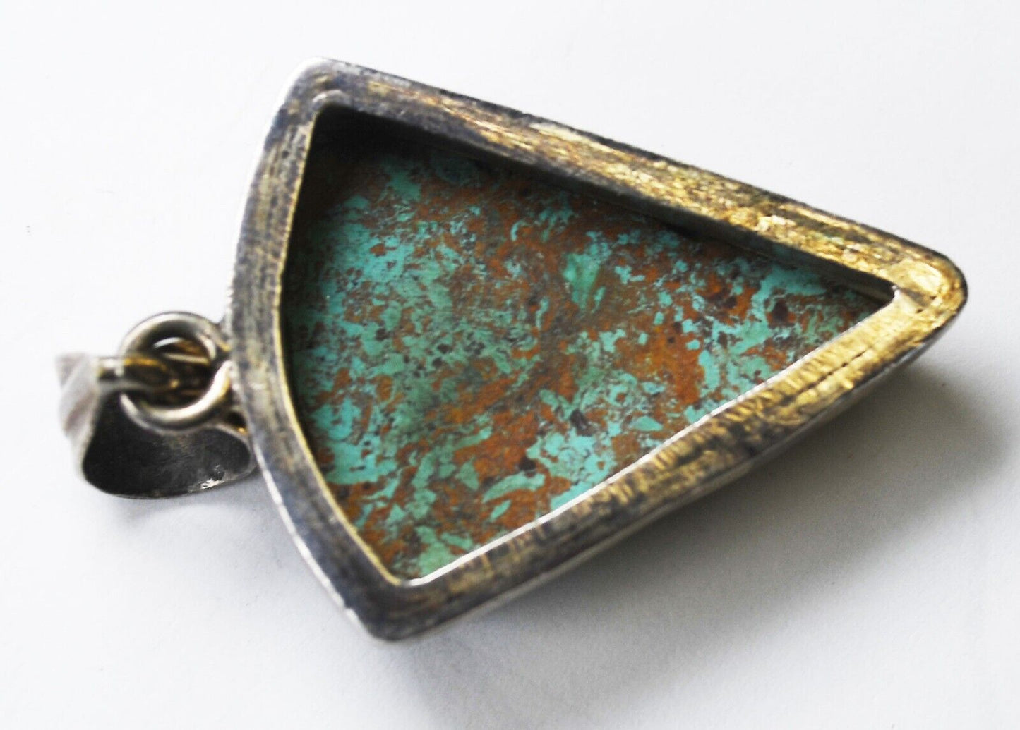 Sterling Silver Chrysocolla Triangular Sector Pendant 50mm x 28mm