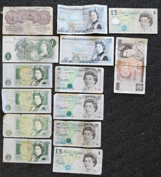 14 Great Britain Banknotes 10 Shillings 1 5 10 Pound 50 Pounds Total