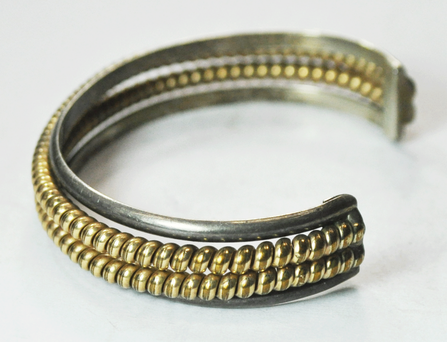 Sterling Silver Two Tone Cuff Bracelet Double GF Twist Center 13mm 7" Wrist