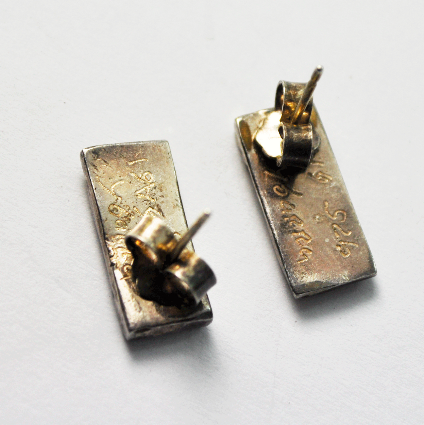 Sterling Silver Ybarra Horus Rectangle Eye Abstract Stud Earrings 7 x 16mm