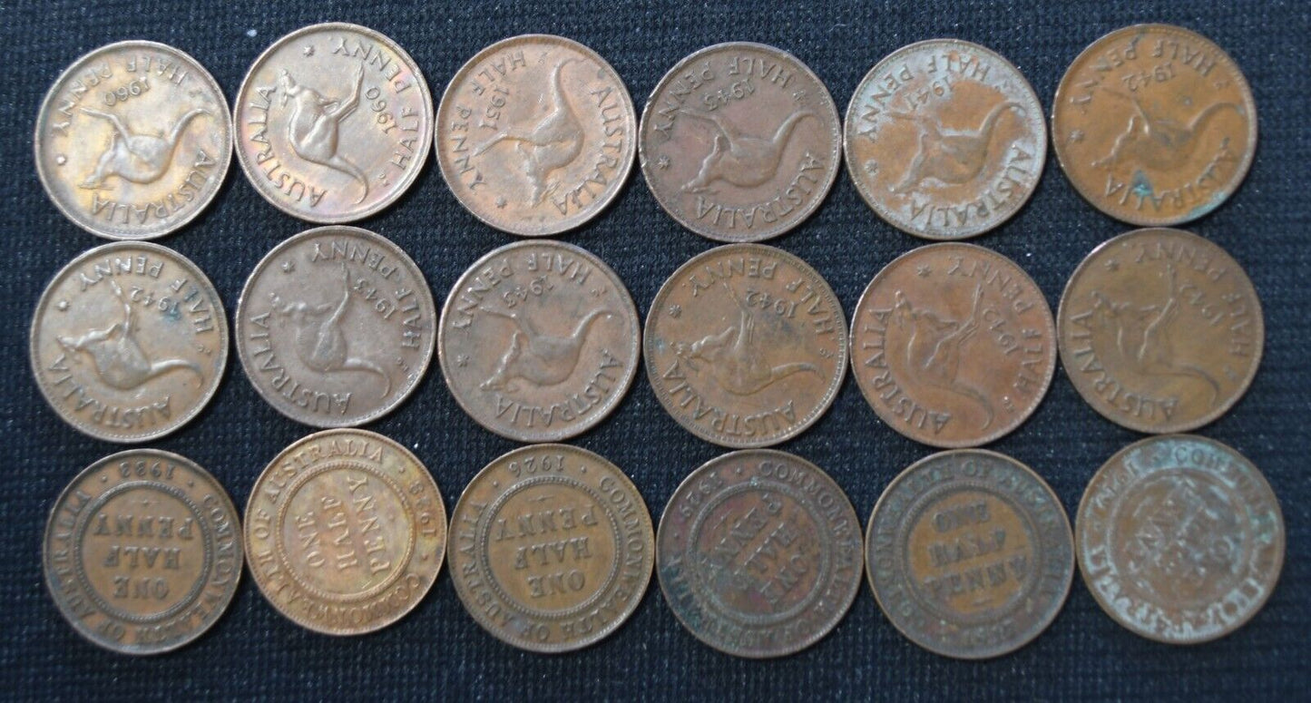 18pc Australia Half Cent 1/2c 1917-1960