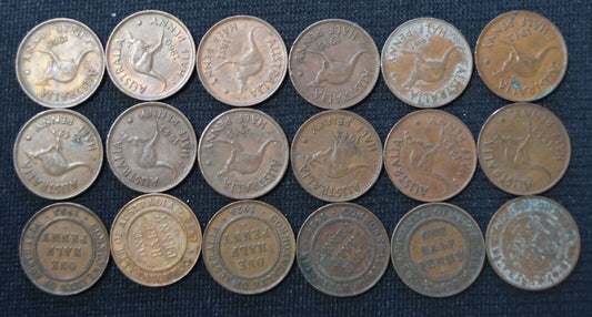 18pc Australia Half Cent 1/2c 1917-1960