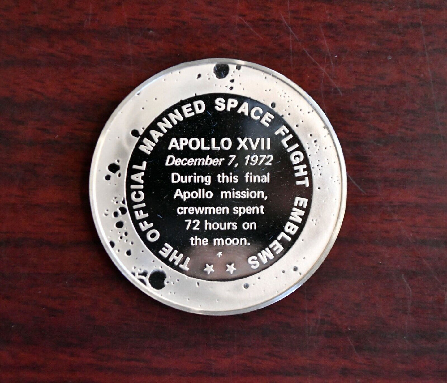 Apollo XVII Sterling Franklin Mint Proof Struck Dec 7th 1972 Space Flight Emblem