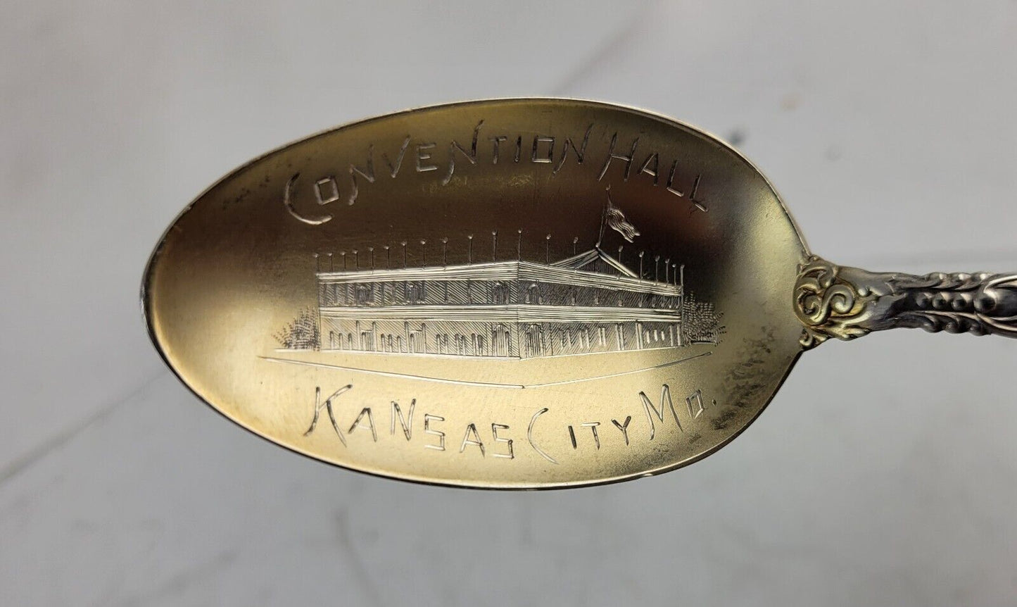 Kansas City Convention Hall Sterling 5 5/8" Souvenir Spoon w/Goldwash Bowl .65oz