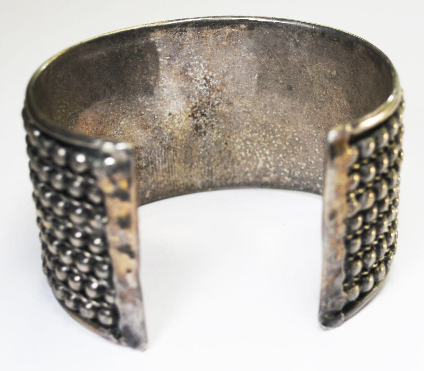 Sterling Silver Seven 7 Row Dot Wide Cuff Bracelet 42mm 7.5" Wrist