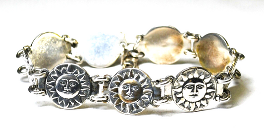 Sterling Silver Sun Round Link Bracelet 13mm 7" Wrist
