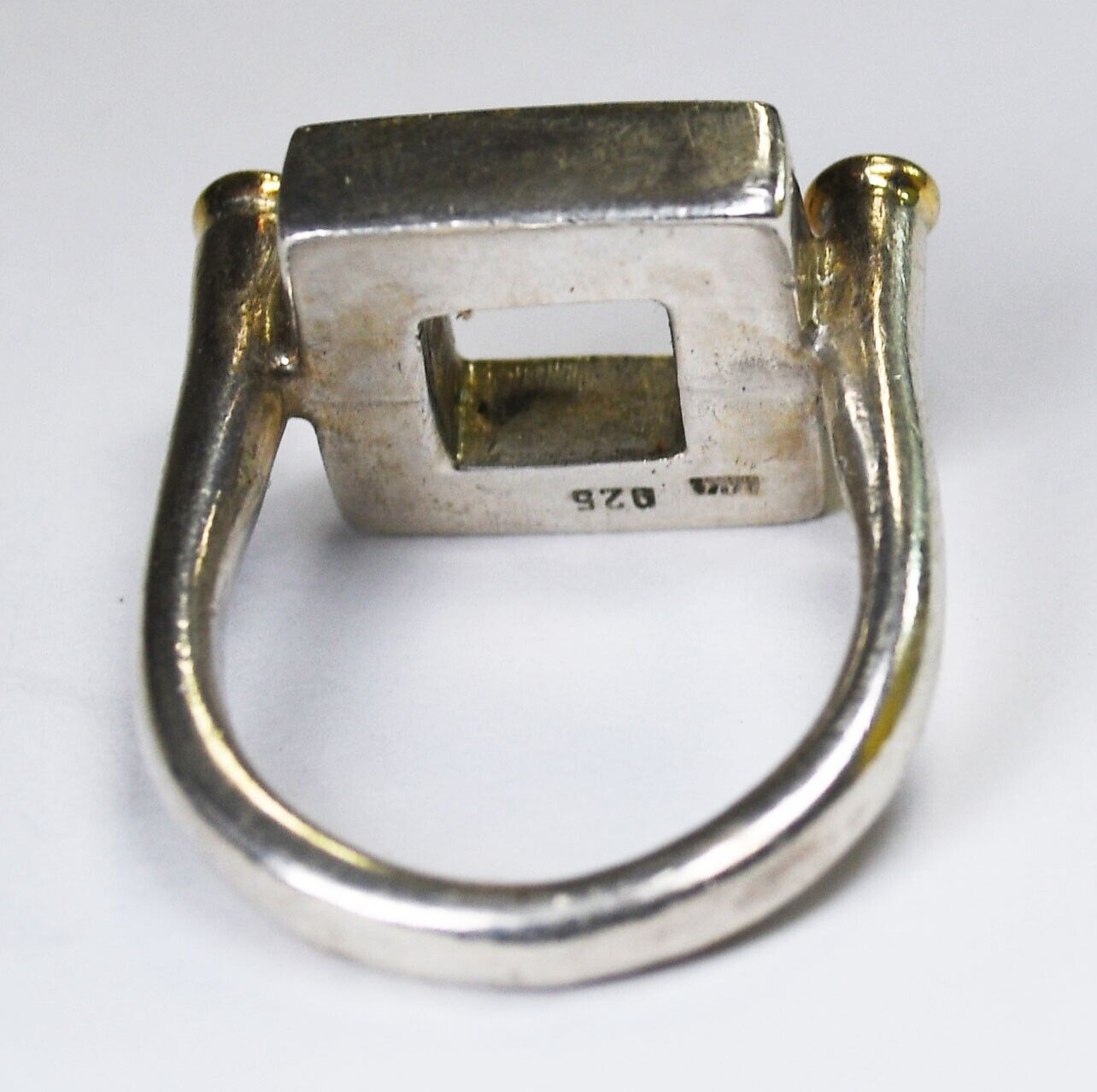 Sterling Silver 14k Hammered Square CZ Ring 14mm Size 6.75