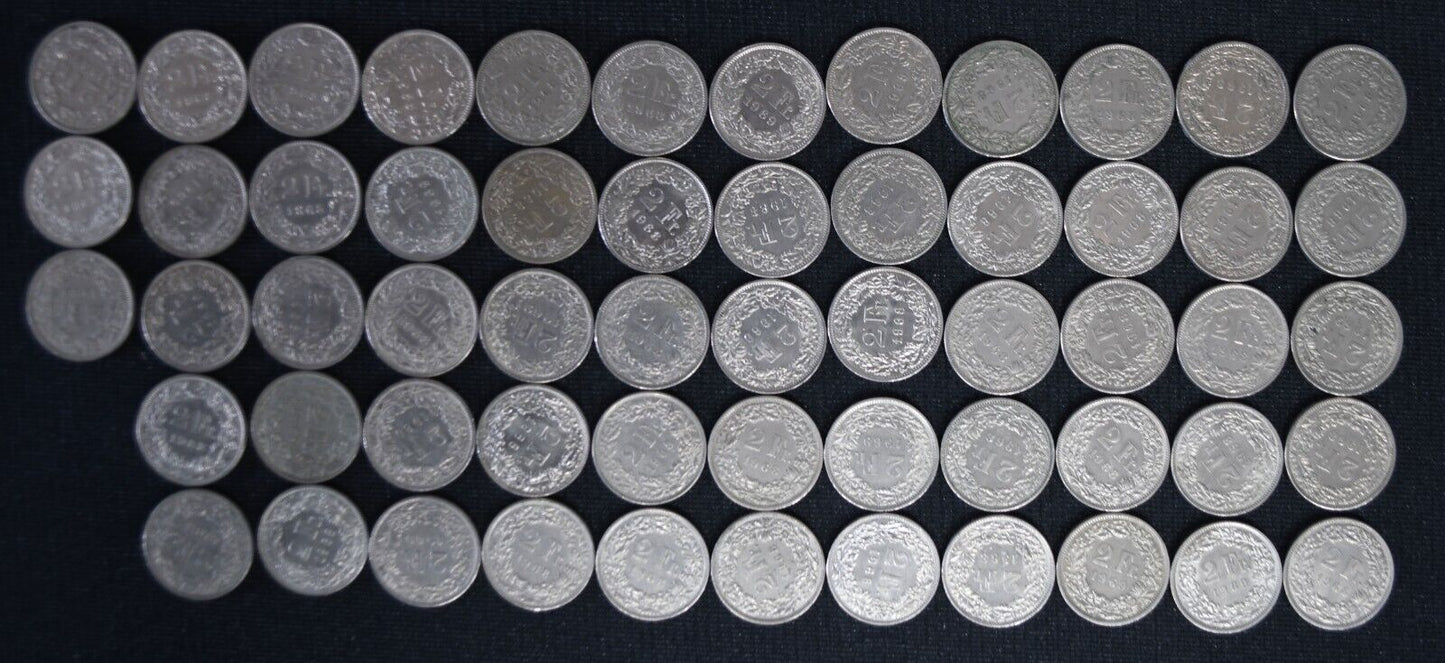 58pc Switzerland 2 Two Francs Coin Lot 1968 & 1969  KM#21a.1