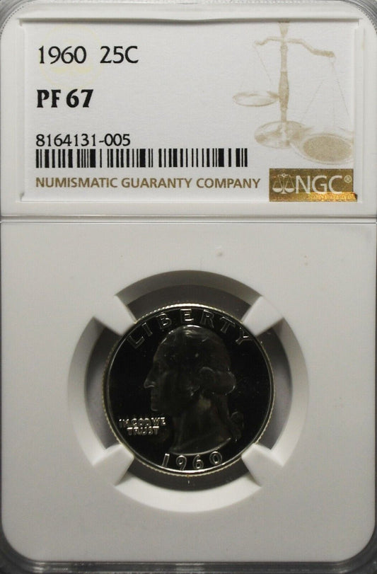 1960 25c Washington Proof Silver Quarter Dollar NGC PF67