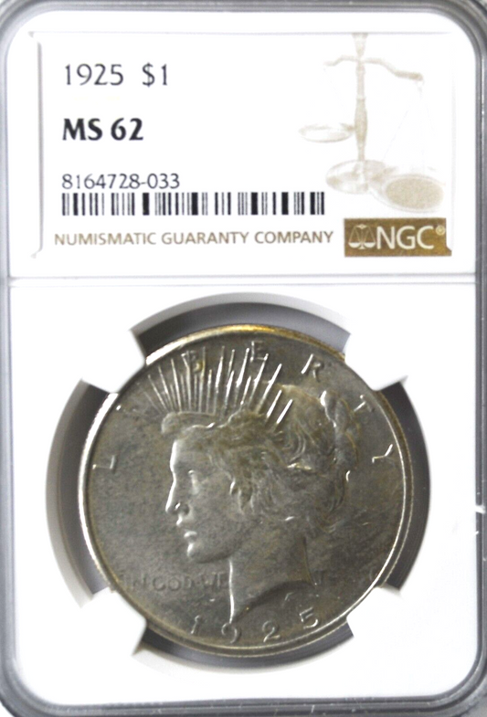 1925 $1 Peace Silver One Dollar US NGC MS62 Philadelphia