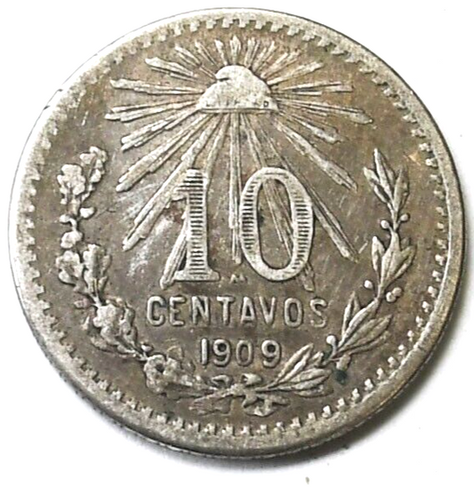 1909 Mexico Estados Unidos Mexicanos 10 Ten Centavos Silver Coin KM# 438