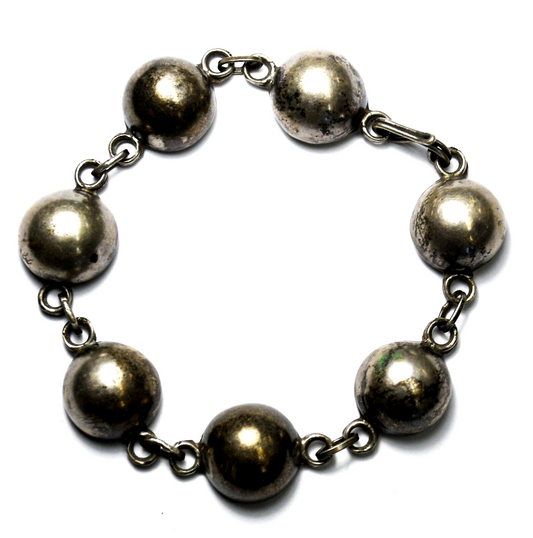 Sterling Silver Taxco 980 Round Domed Chain Bracelet 15mm 7-3/4" Wrist