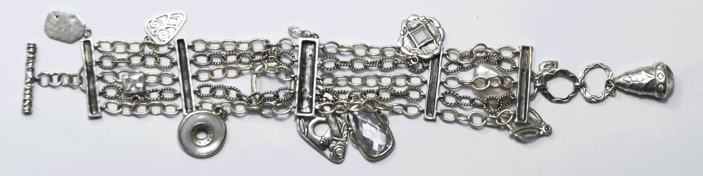 Sterling Silpada Five Chain Charm Toggle 32mm Wide Bracelet 8.25"  56.8g