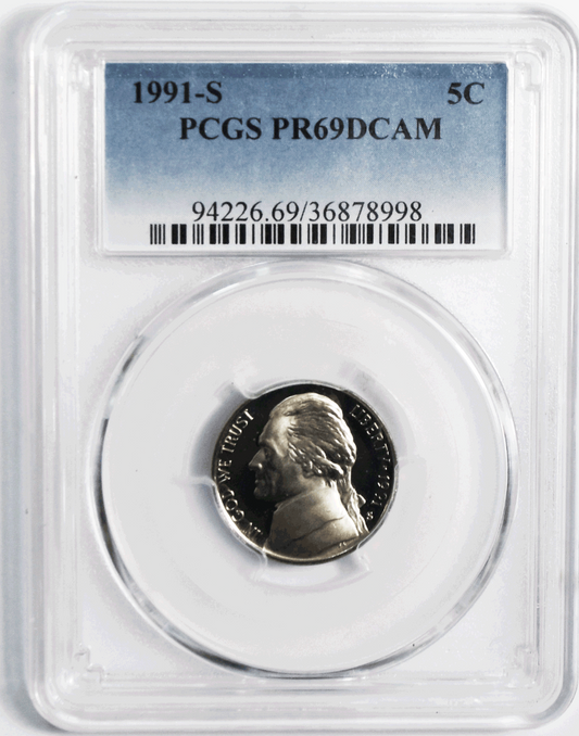1991 S 5c Jefferson Proof Nickel Five Cents PR69 DCAM PCGS San Francisco